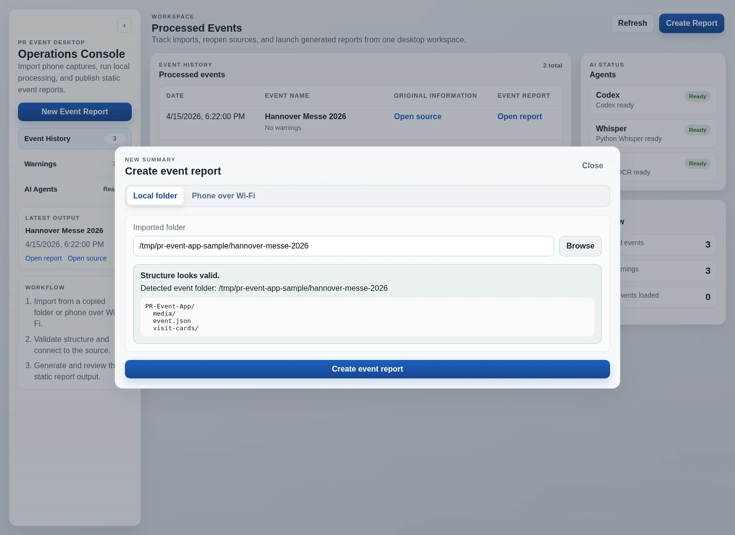 Desktop folder import flow with validation.