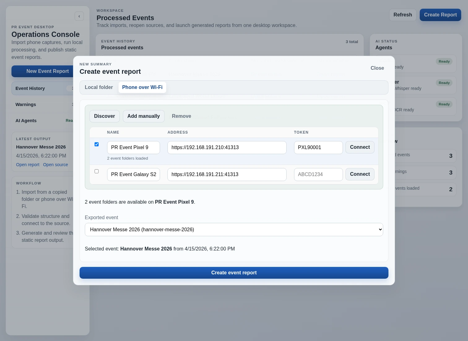Desktop wireless phone import flow.